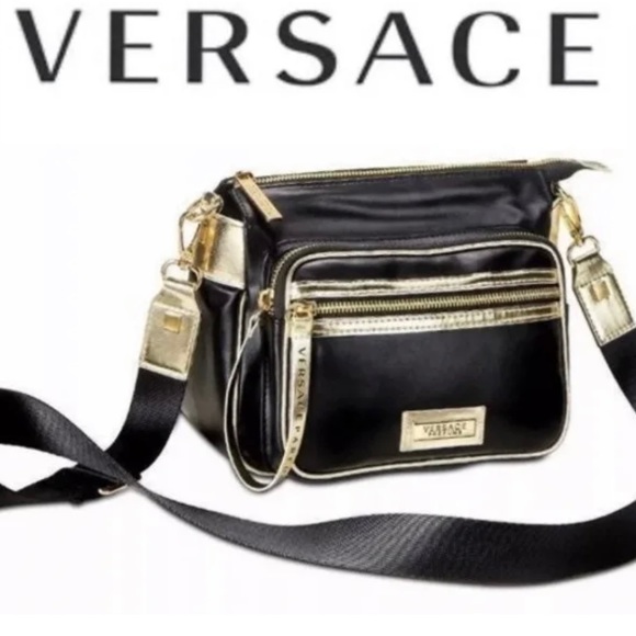 Versace Bags Versace Parfums Cross Black Gold Body Bag Cosmetic